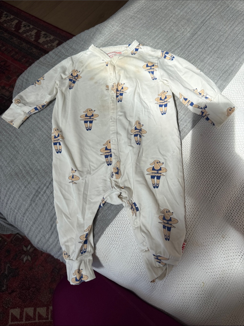 Cream Footed One-Piece with Navy Ballerina Print